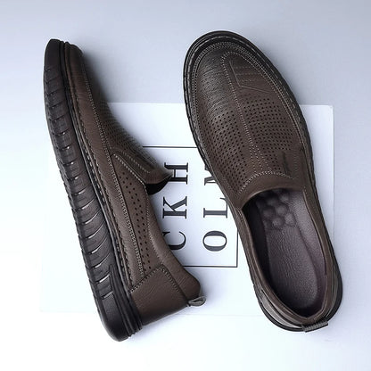 Men's Summer Slip-on Hollow Loafers, Soft Sole Business Casual Shoes, Breathable Anti-slip Driving Shoes-WC887-1