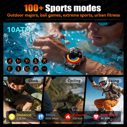 2026 Nowy Wojskowy CZOŁG Smartwatch Połączenia Bluetooth Wodoodporność 10ATM Bateria 1400mAh Monitorowanie Tętna Zegarek Sportowy Outdoor Męski