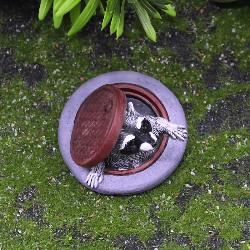 Cute Resin Raccoon Peeking from Manhole Cover - Mini Garden Collectible for Animal Lovers