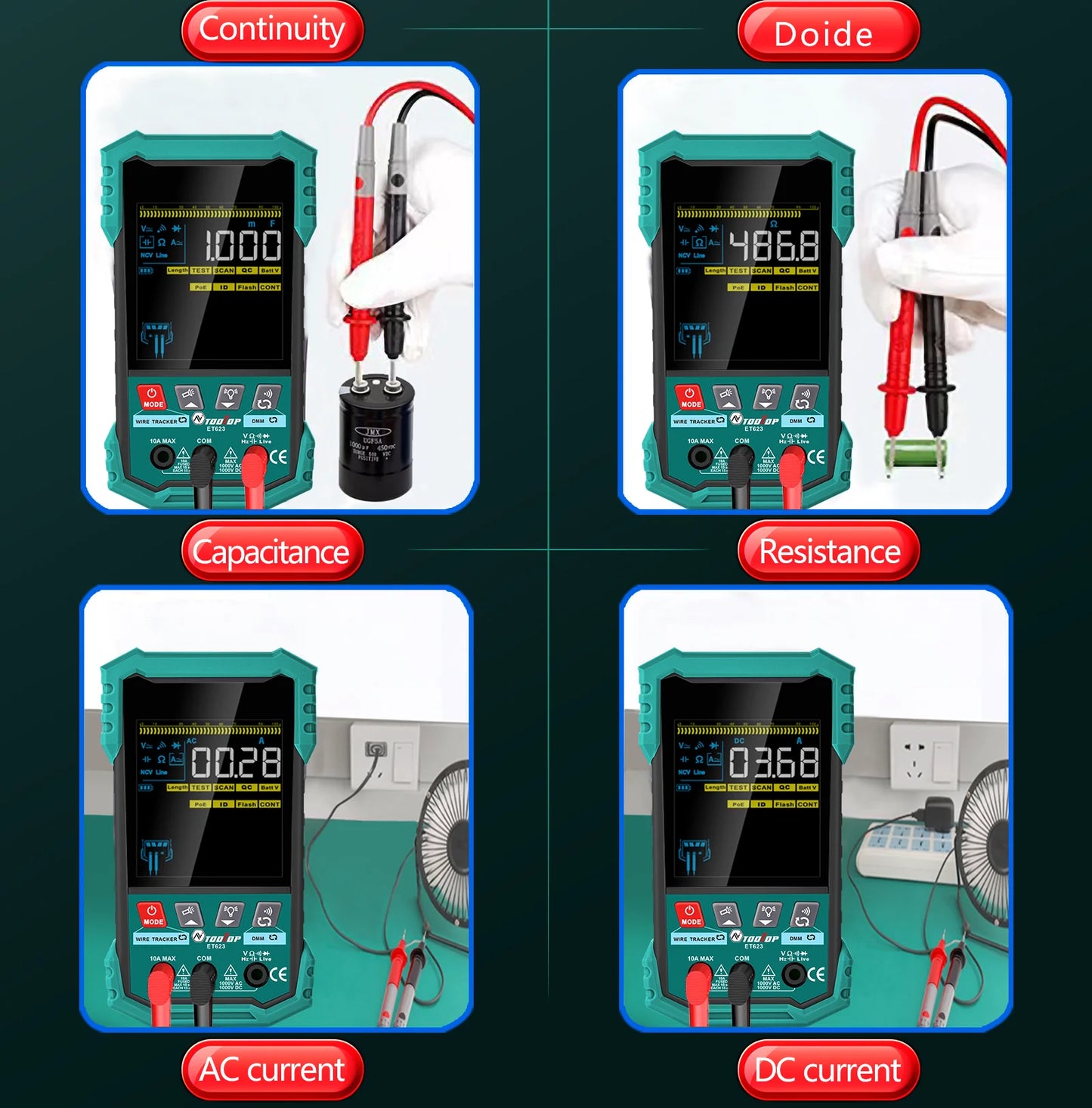 TOOLTOP 3,2-calowy wielofunkcyjny tester kabli sieciowych 400M z testem POE, mapowaniem kabli LAN, multimetrem, NCV i lokalizatorem linii telefonicznych