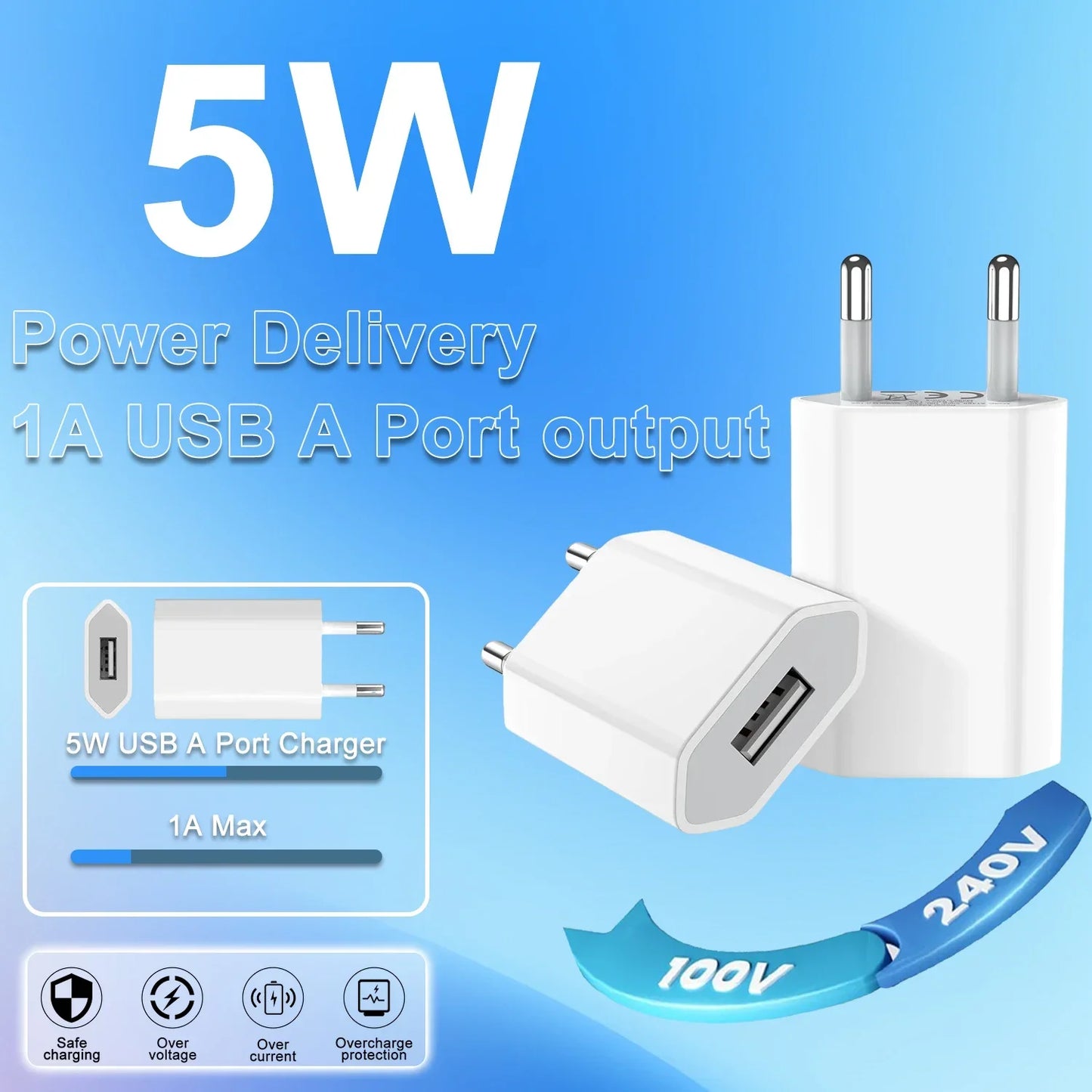 1-5Pcs Universal 5V 1A EU Plug USB Home Travel Mobile Phone Charger For Samsung Xiaomi Redmi  Huawei Charger Power Wall Adapter