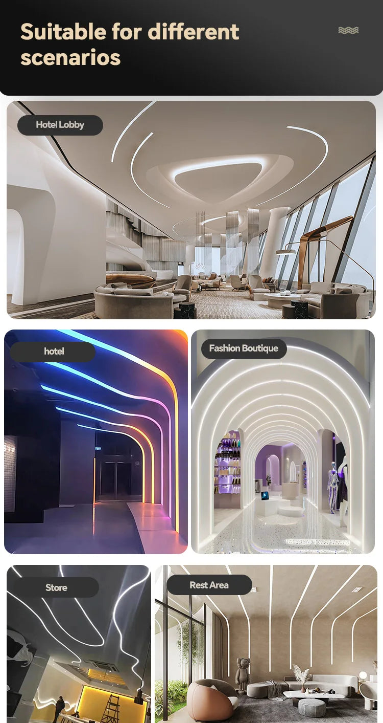 1M-10M LED Neon Rope Tube Soft Silicone Diffuser Channel Black/White Flexible Ribbon Strip Light for Recessed Channel