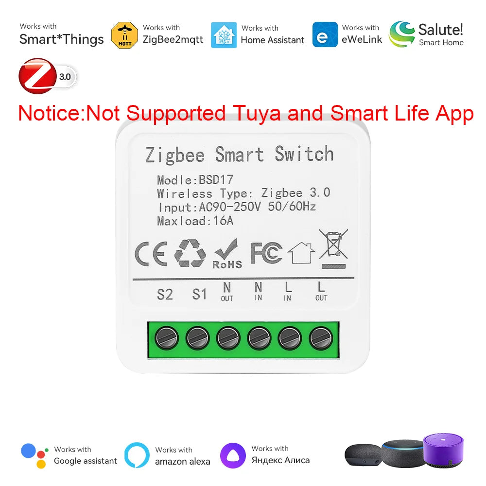 Tuya Smart Home ZigBee WiFi Smart Switch with Power Monitor 16A Mini Breaker Voice Control for Homekit Siri Alexa Google Alice