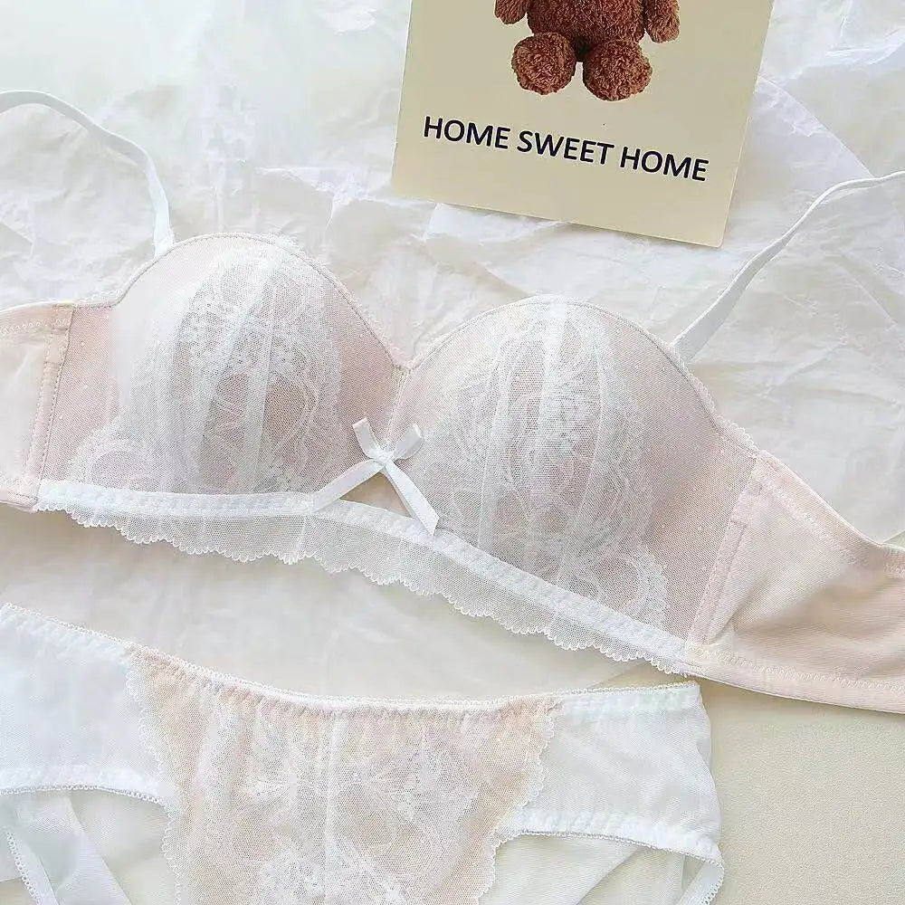 YEMOMO French Style Lace Half Cup Bra Set Wireless Push Up Boost Bust Lift Anti Sagging Elegant Comfortable Lingerie Set Ladies