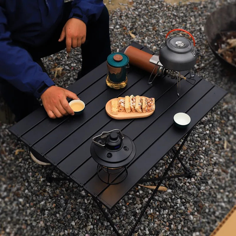 Black Aluminium Alloy Folding Camping Table Desk - Lightweight Rolling 3 Size Options Available