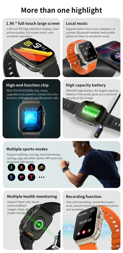 LIGE 600mAh high-Capacity Smart Watch Ultra Watch Men Bluetooth Call TWS Local Music Smartwatch Sport IP68 Waterproof Watches