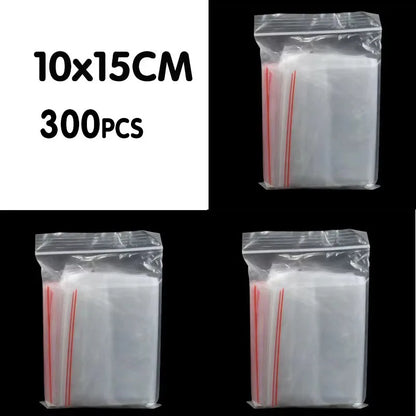 100/200/300pcs Small Zip Lock Plastic Bag Reclosable Transparent Bag Shoe Bag Vacuum Bag Poly Clear Bags Thickness 0.05mm