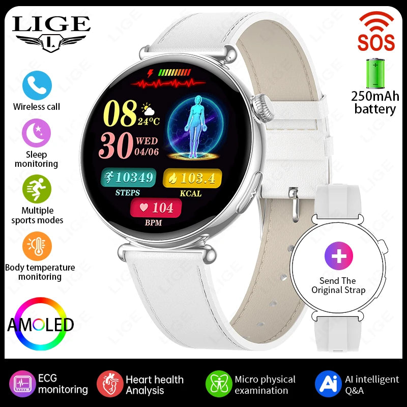 Smartwatch zdrowotny klasy pielęgniarskiej dla kobiet z ekranem AMOLED HD, wodoodpornością IP68, ciśnieniem krwi, połączeniami BT – modny zegarek dla kobiet