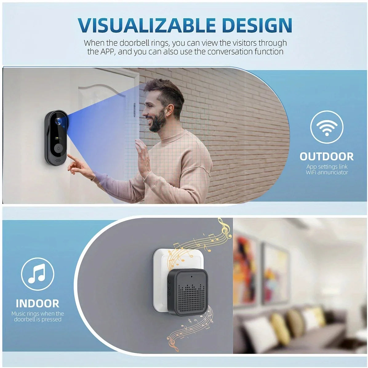 Tuya WiFi inteligentny dzwonek wideo do domu, zewnętrzna dwukierunkowa kamera HD do drzwi, 1080P, obsługa kart SD, przechowywanie w chmurze, wodoodporny