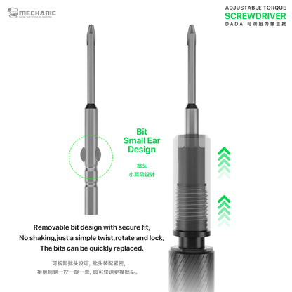 MECHANIC DADA Phone Repair Screwdriver Set, Adjustable Torque 0.35-0.55N.cm, 4IP/Y0.6/Pentalobe 0.8 Bits, Anti-Over-Tightening