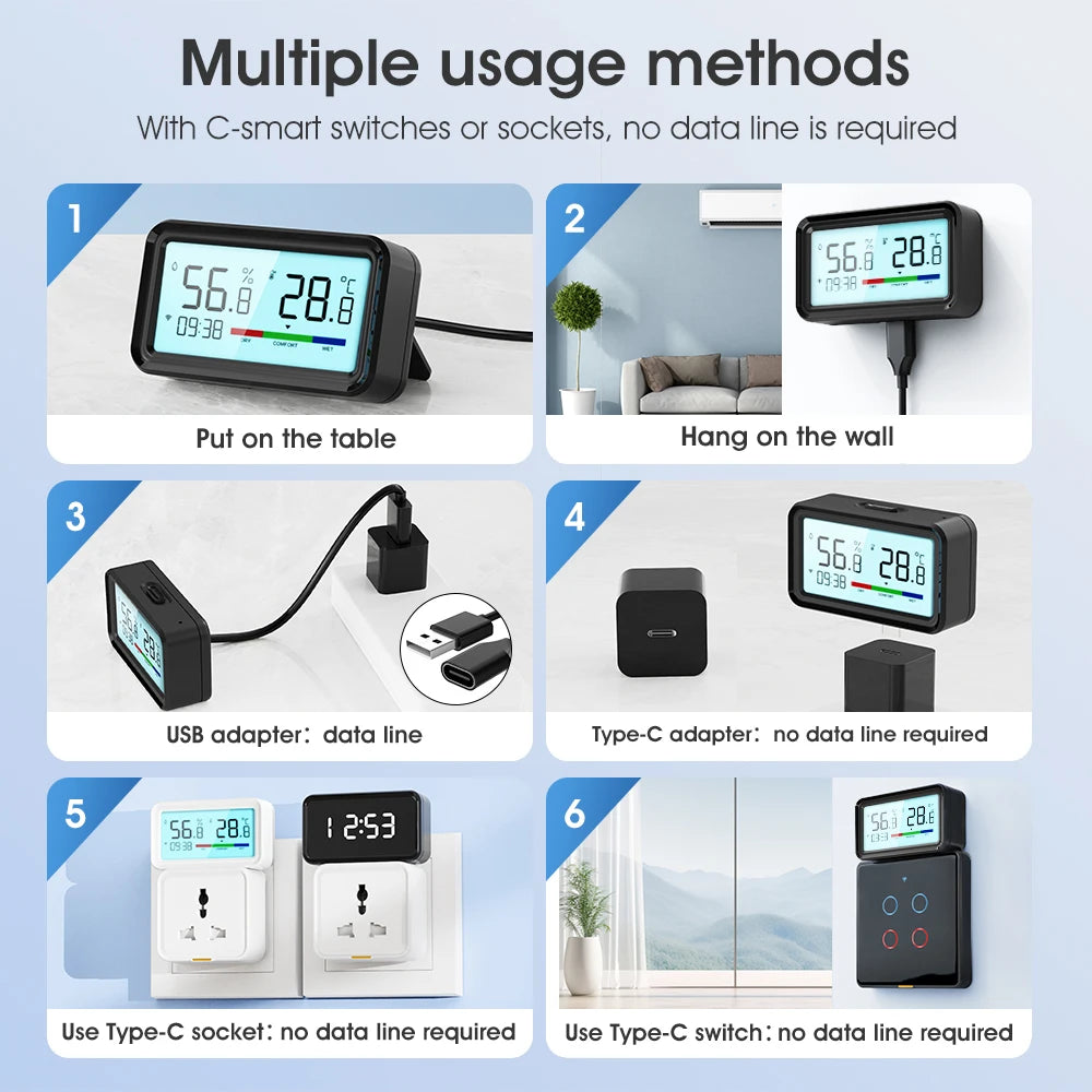 Zigbee Weather Station Digital Thermometer Room Tuya Smart Hygrometer Electronic Table Clock Temperature And Humidity Sensor
