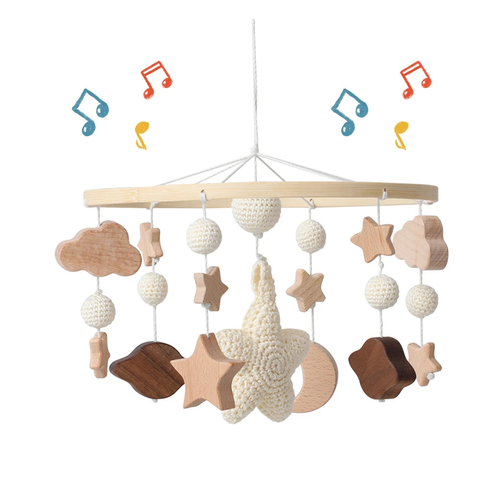 Starry Sky Crib Mobile 360 Degree Rotation Baby Toys Wooden Stars Mobile Rattle Toys Moon Bed Bell Sensory Baby Hanging Toys