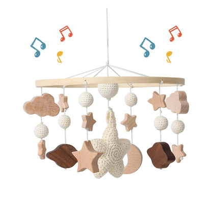 Starry Sky Crib Mobile 360 Degree Rotation Baby Toys Wooden Stars Mobile Rattle Toys Moon Bed Bell Sensory Baby Hanging Toys