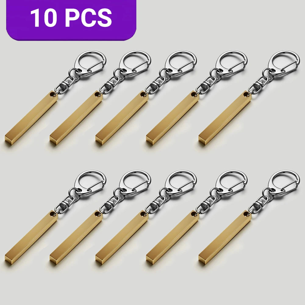 1-10PCS Stainless Steel Personalized Keychain Custom Engraved 4 Sides DIY Name Text Key Ring Gift for Men Women Keyrings DP039