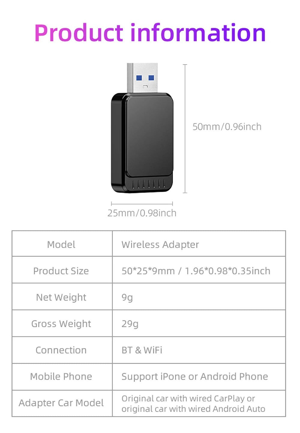 TIMEKNOW Wireless CarPlay Adapter for Apple iPhone Wired to Wireless Carplay Dongle Plug And Play USB Connection Auto Car Dongle