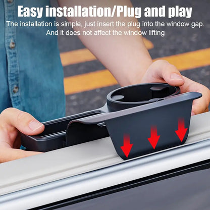 Car Door Side Window Organizer Hanging Storage Rack With Cup Holder & Phone Slot Durable Plastic Storage Auto Accessories