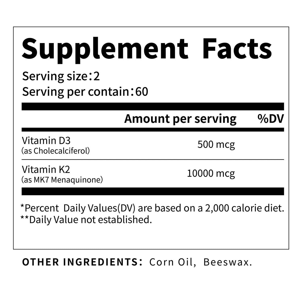 Vitamin D3 K2 MK‑7 Supplement, Nutrient Support for Bone Wellness, Teeth, Heart Health & Immune Function 120 Capsules