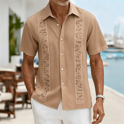Men's Light Blue Geometric Ethnic Pattern Short Sleeve Shirt, Retro Bohemian Design, Casual Spring Summer Wear