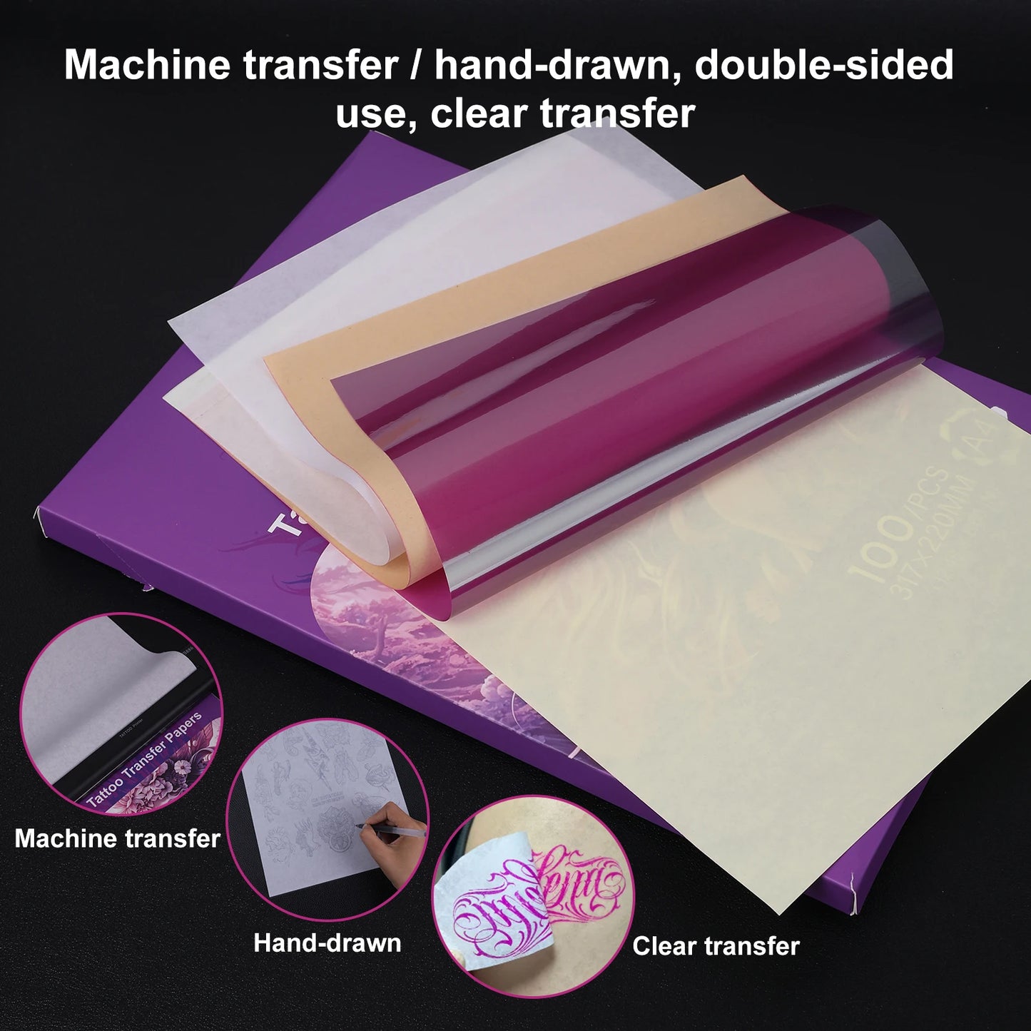 Pink 4-Layer Tattoo Transfer Paper A4 Size 100 Sheets Professional Tattoo Stencil Paper Thermal Copier Tattoo Supply
