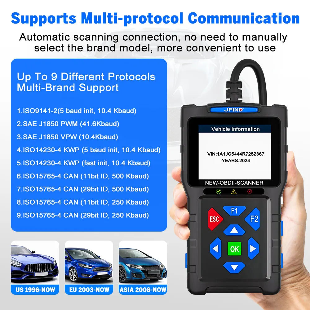 OBD2 Scanner Fault Code Reader JFIND JF700 Car Motorcycle OBDII Diagnostic Tools Voltage Charging Test for Yamaha Honda ELM327