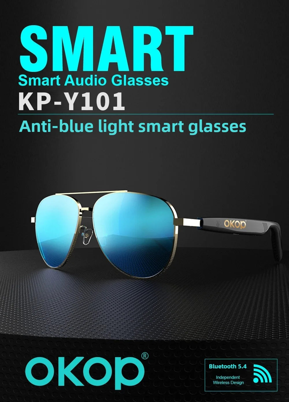 OKOP Smart Bluetooth Glasses,Waterproof Bluetooth Headset,Voice Call Glasses,Anti-blue Light Air Conduction Glasses,AI Glasses