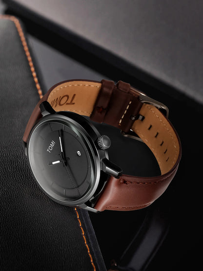 TOMI New 2PCS Casual Fashion Men Watch Gift Box Set Luxury Round Large Dial Calendar Men Quartz Watch Glasses Gift Box