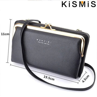 Ladies Crossbody Bag PU Leather Handbag Women Travel Casual Shoulder Bag Everyday Use Double Layer Mobile Wallet Clutch Purse