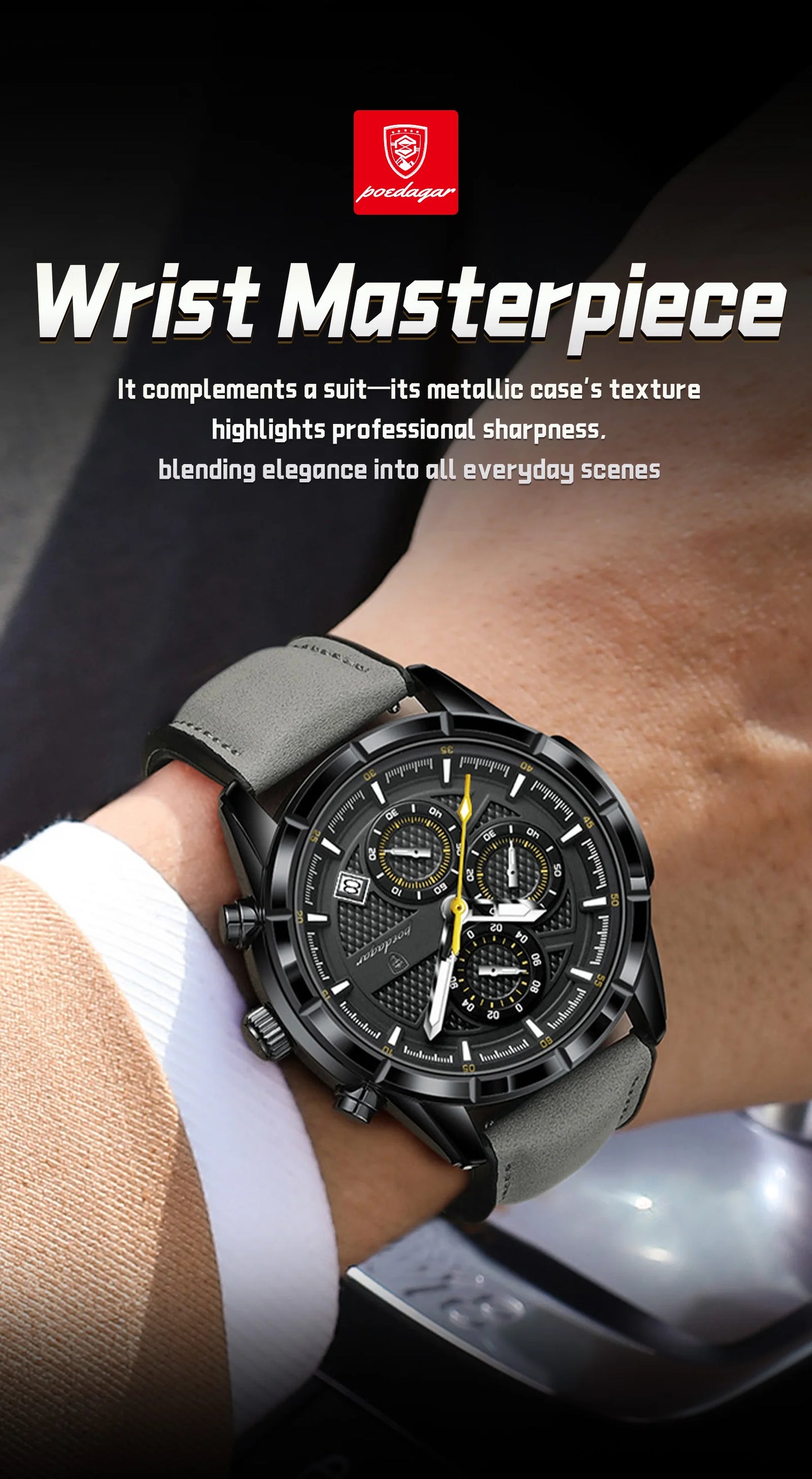 POEDAGAR Vintage Couple Wristwatch Quartz Leather Men's Watches Date Chronograph Waterproof Luminous Man Watch Gift For Husband