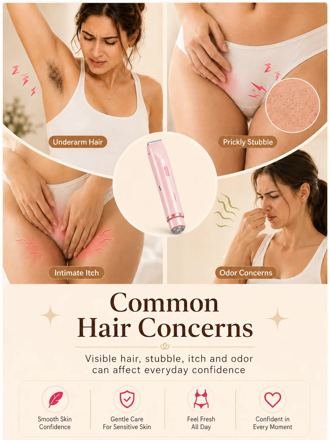 Bikini Trimmer for Women, Double Head Electric Hair Remover Shaver, Rechargeable Painless Body Groomer for Body Private Areas