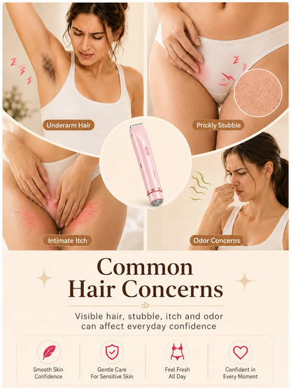 Bikini Trimmer for Women, Double Head Electric Hair Remover Shaver, Rechargeable Painless Body Groomer for Body Private Areas