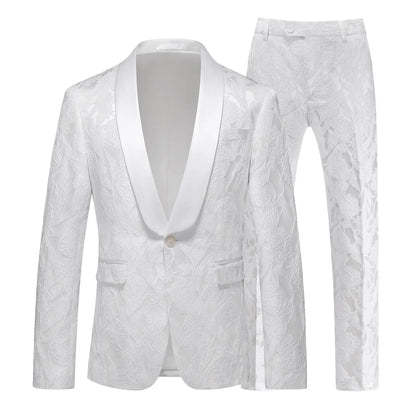 Man Outfit Fashion Printed Patchwork Slim Long Sleeve Men Suit Sets Single-breasted Blazer Straight-leg Pants Male 2-piece Suits
