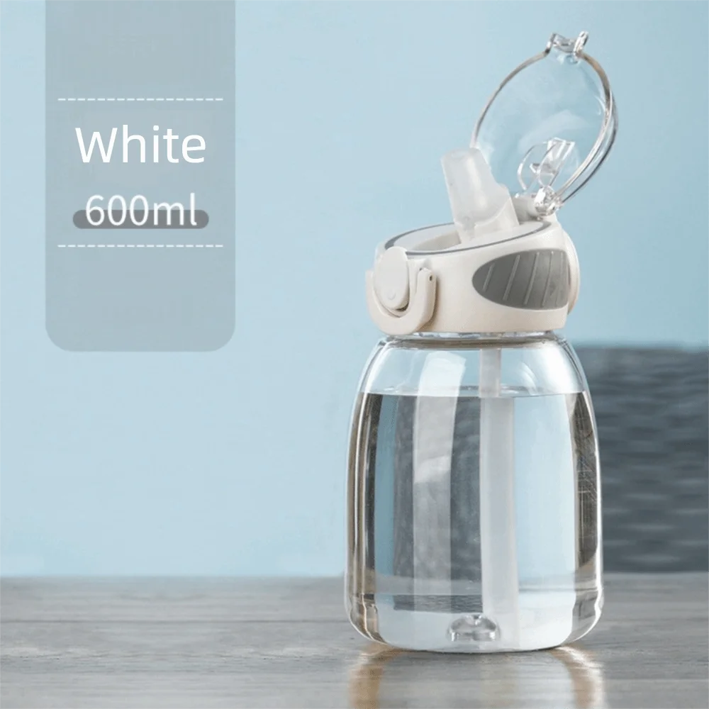 Portable Plastic Water Straw Cup Drop Proof with Scale Sippy Cup Leak-proof Food-Grade Silicone Water Bottle
