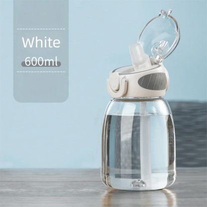 Portable Plastic Water Straw Cup Drop Proof with Scale Sippy Cup Leak-proof Food-Grade Silicone Water Bottle