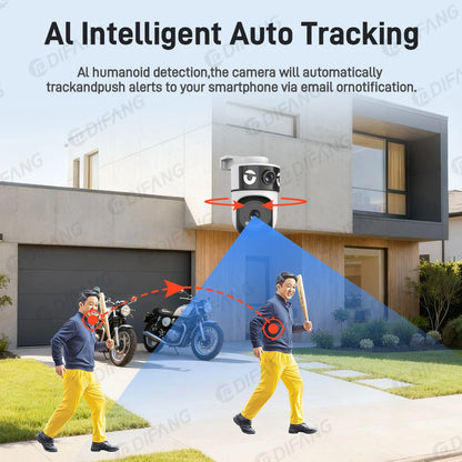 WiFi Dual Lens Dual Screen Camera 5K 10MP Waterproof AI Tracking O-kam Pro Outdoor Street CCTV Surveillance Cam