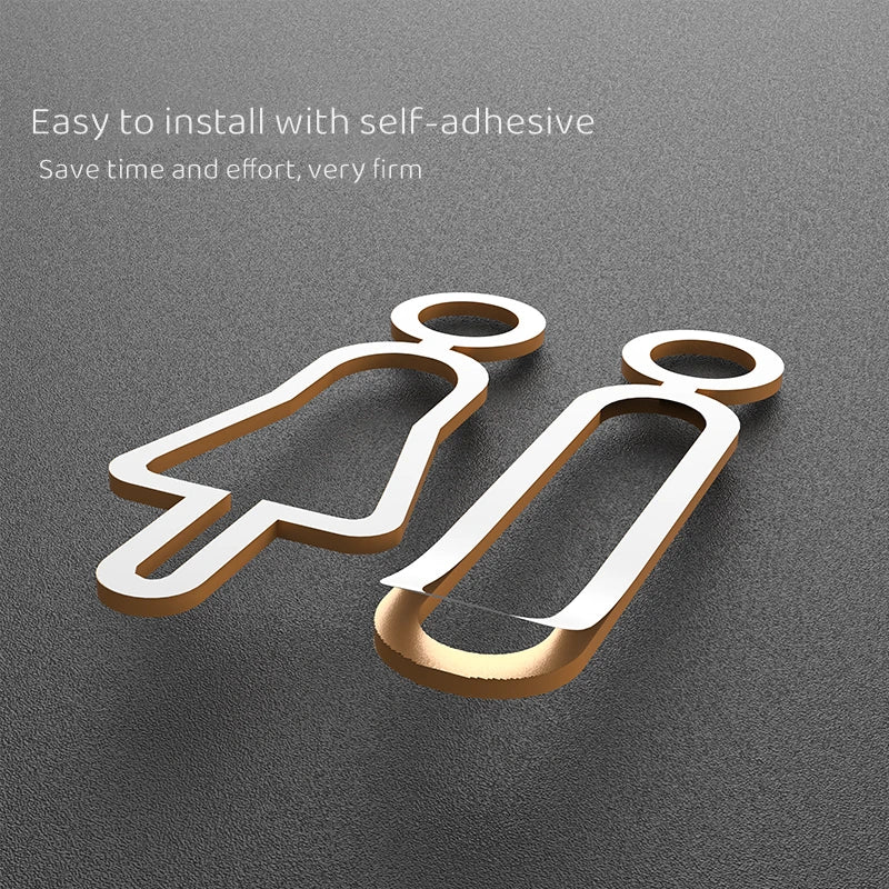 Matte Black Gold Toilet Sign Plate Acrylic 3D Wash Room Door Wall Label Sticker Wc BathRoom Signage Board Art Hotel Home Decor