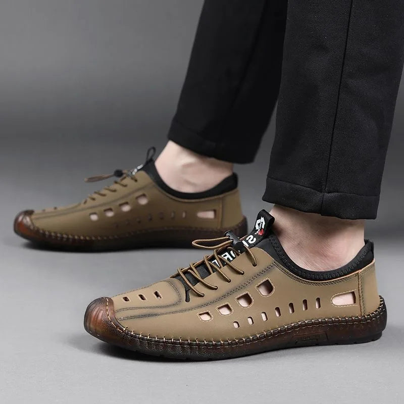 Men's Summer Hollow Out Slip-On Loafers, Breathable Soft Sole Wear-Resistant Casual Clog Shoes-8333