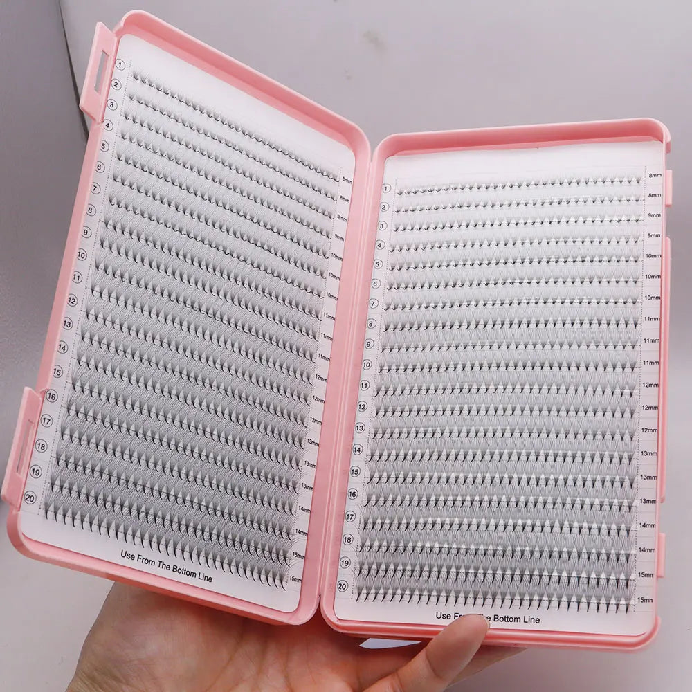 40Rows Handmade Eyelash Extensions Mega Trays Premade Narrow Volume Fans Ultra Dark Pointy Base for Professional Use