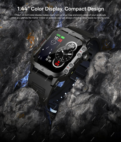 2026 Military Outdoor Smart Watch Men's GPS Flashlight Bluetooth Call 2.01" AMOLED Screen 3ATM Waterproof Sports Smartwatch Hw12