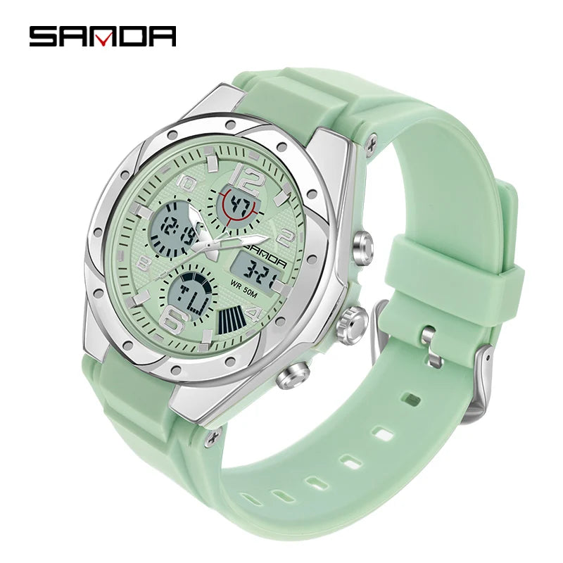 SANDA Luxury Ms LED Digital Sport Watch Fashion Casual Gold Wrist Watch Women Girl Military Waterproof Quartz Wristwatches 6062