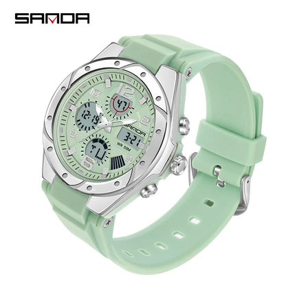 SANDA Luxury Ms LED Digital Sport Watch Fashion Casual Gold Wrist Watch Women Girl Military Waterproof Quartz Wristwatches 6062