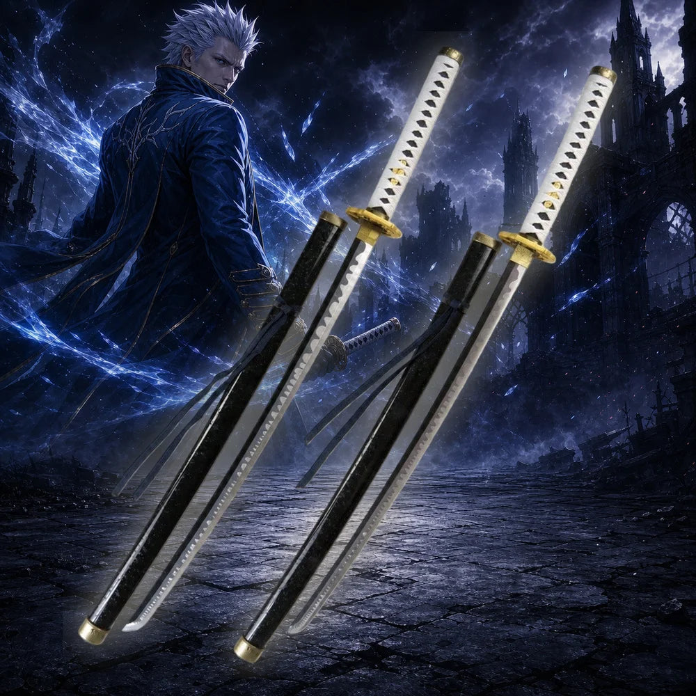 40inch 101cm Katana Sword Devil May Cry Vergil Yamato Wood Bamboo Blade Anime Cosplay Costume Prop Belt Holster Stand Holder Samurai Ninja Katana Wooden Sword Sabre Schwert Manga Game Cosplay Katana Toy Gift Collection Displa