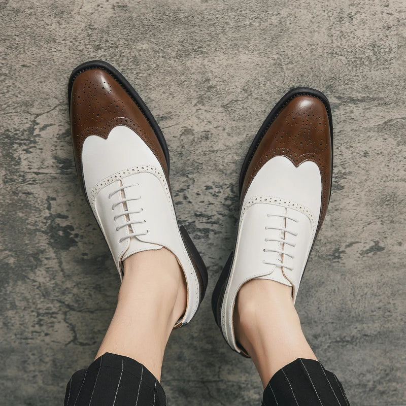 Men Wingtip Detail Dress Shoes, Business Two Tone Oxford Shoes For Wedding party
