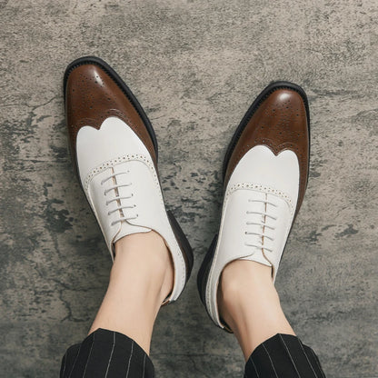 Men Wingtip Detail Dress Shoes, Business Two Tone Oxford Shoes For Wedding party