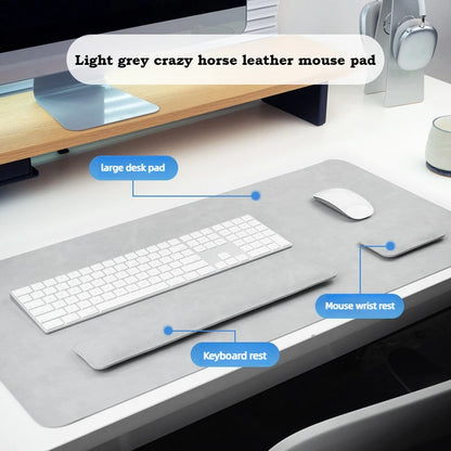 3in1 Wrist Rest Desk Mat Waterproof PU Crazy Horse Texture Large Mouse Pad Non-slip Suede Desk Pad Desktop Gaming Accessories
