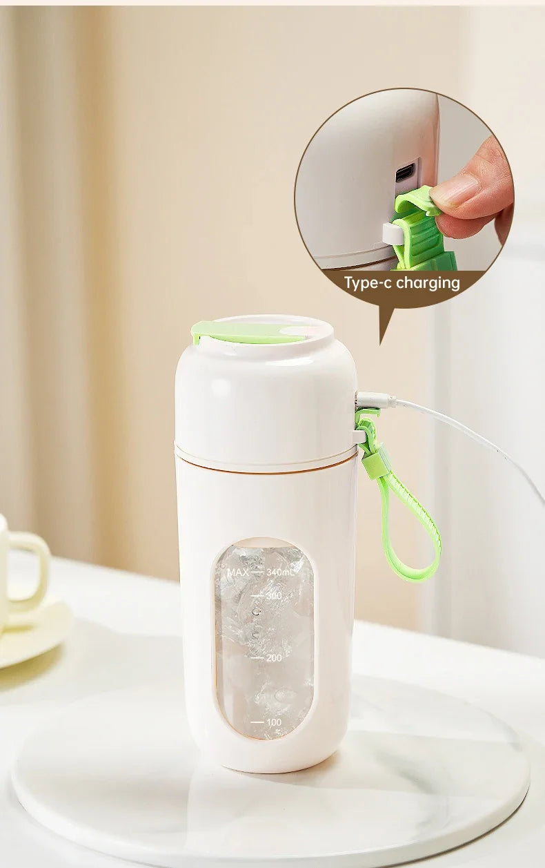 Portable Electric Juicer Cup 350mL for Smoothies Shaved Ice Juices12 Blade Stainless Steel Blender with Wireless Charging