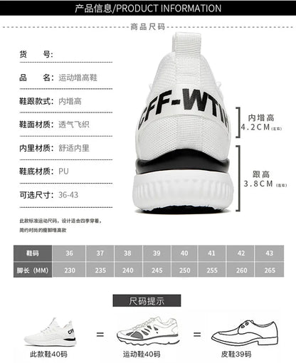 Men Breathable Height Increase Shoes  Lightweight Sneakers Invisible Height Increase Shoes 8cm Breathable Mesh Sneakers10cm