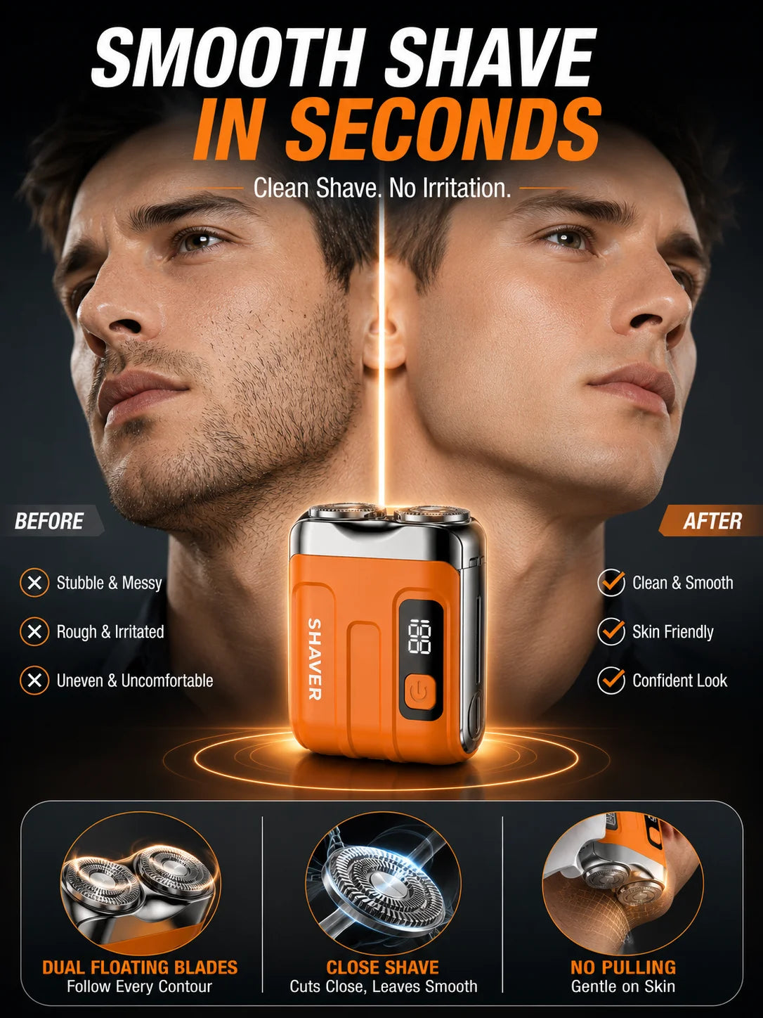 Electric Shaver Waterproof men,mini portable electric shaver accessories,rechargeable heads replacement