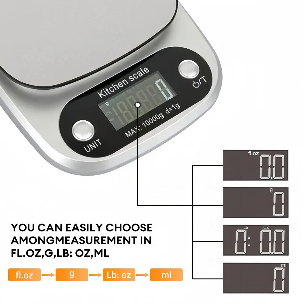 Digital Kitchen Scale Stainless Steel LCD Electronic Food Scale Jewelry Coffee Baking Portable High-quality Kitchen Tool 10kg/1g