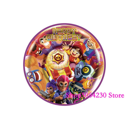 Brawl Stars Happy Birthday Party Supplies Set Cartoon Game Theme Tableware, Paper Plates & Backdrop Decorations for Celebrations