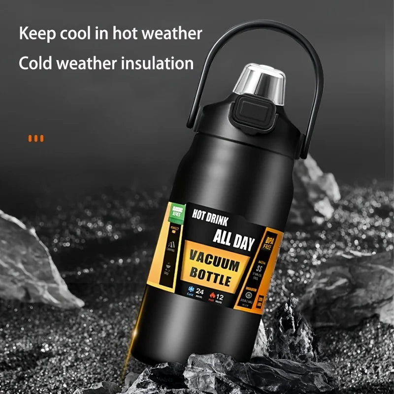 LUSQI 304 Stainless Steel Thermal Mug Outdoor Thermos Bottle Portable Tumbler Vacuum Flasks Cold & Hot Straw Water Bottle